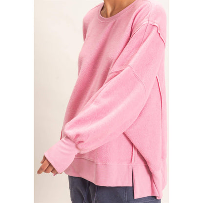 Oversized Raw Edge Crew Neck Sweatshirt