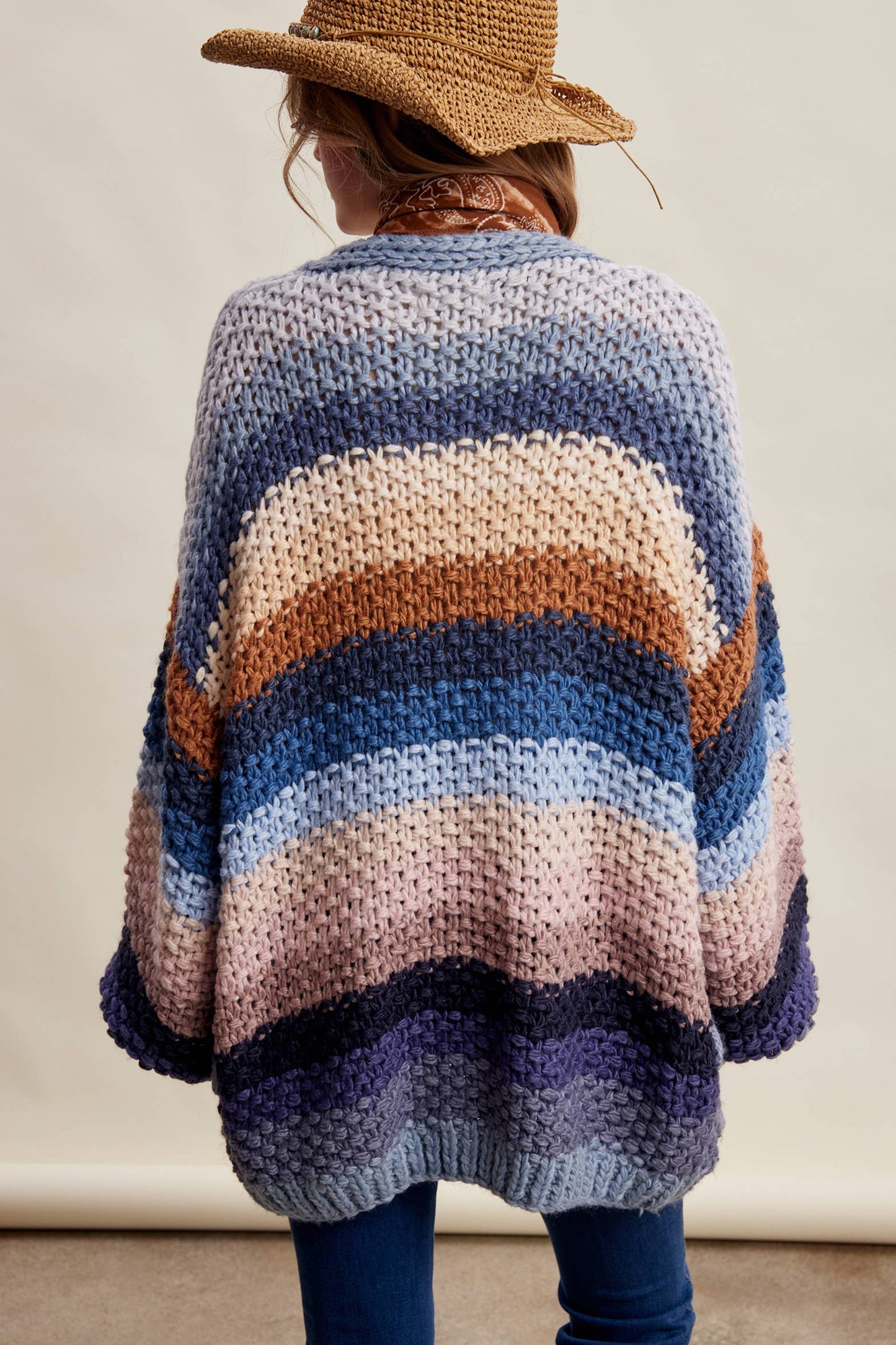 Rainbow Hand-Crochet Open Cardigan