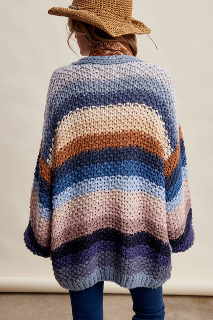 Rainbow Hand-Crochet Open Cardigan