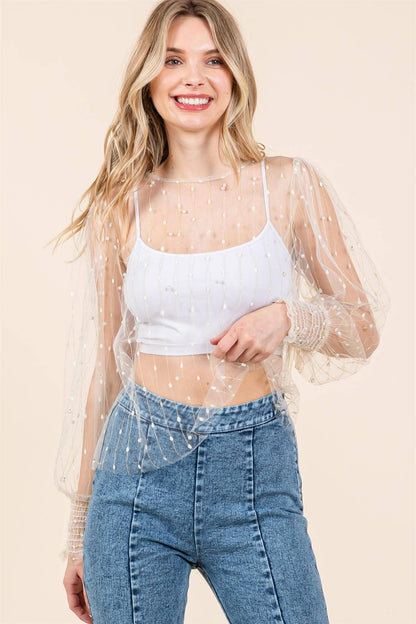 Mesh Glitter Detail Top