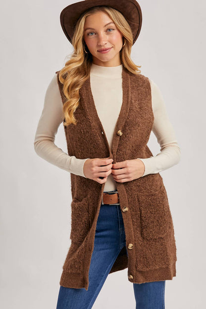 Button Down V-Neck Teddy Knit Vest