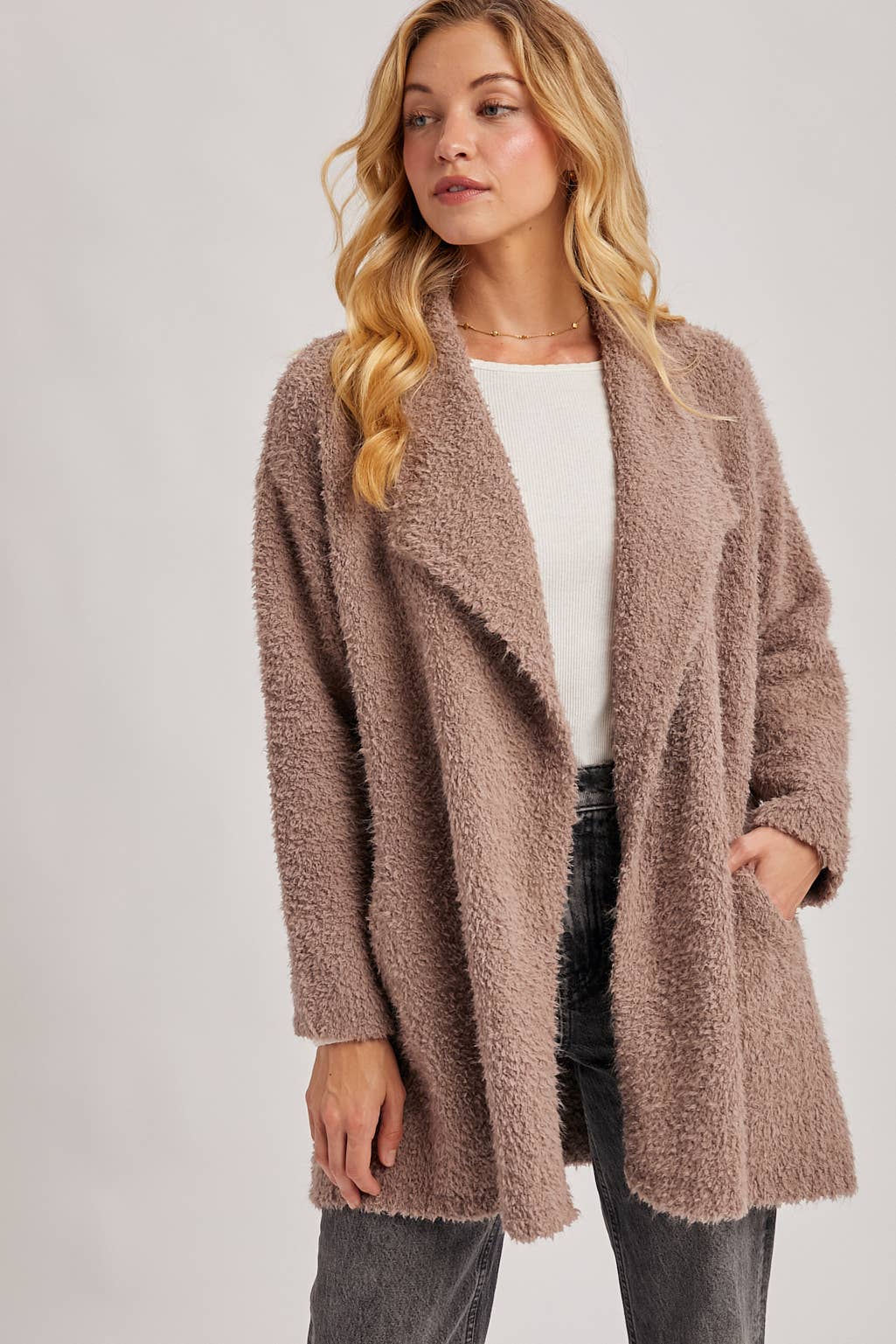 Fuzzy Drape Front Cardigan