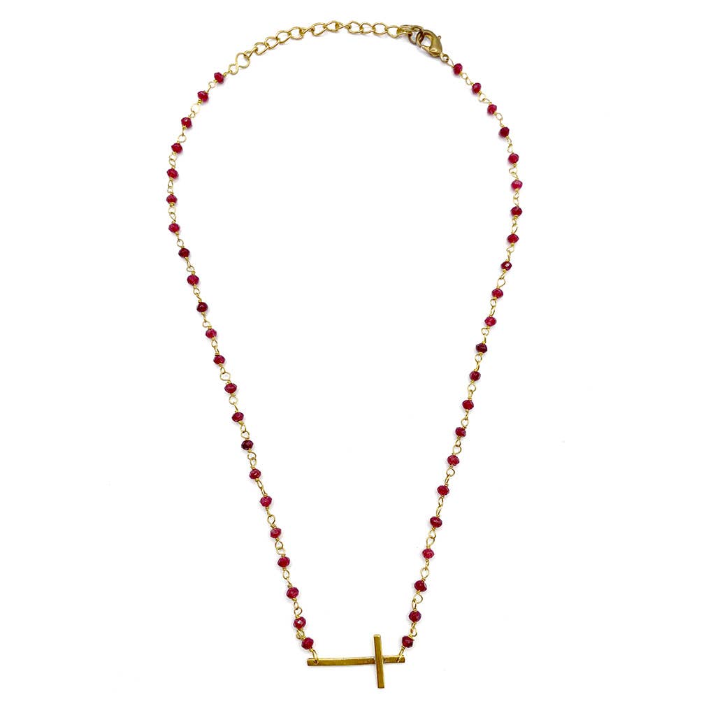 Trust Cross Necklace in Ruby Red