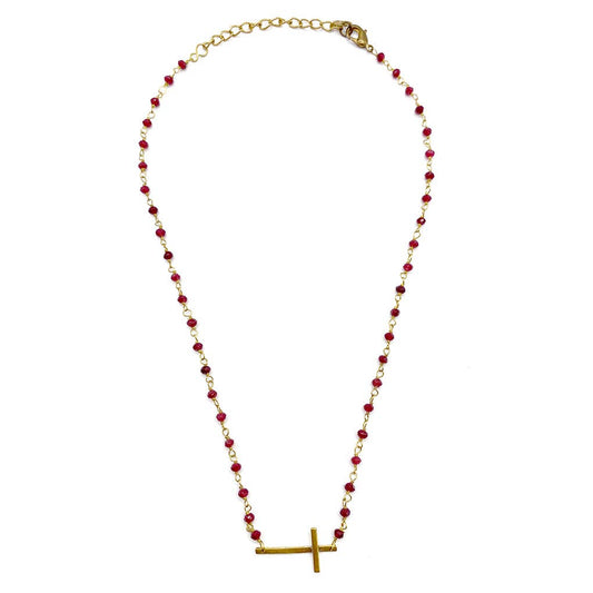 Trust Cross Necklace in Ruby Red