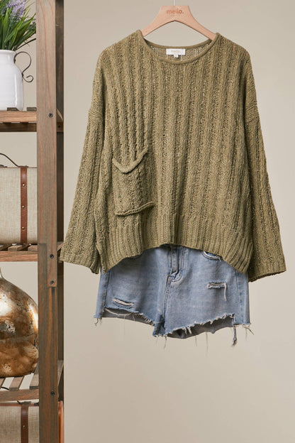 Relaxed Fit Rib Knit Pocket Sweater