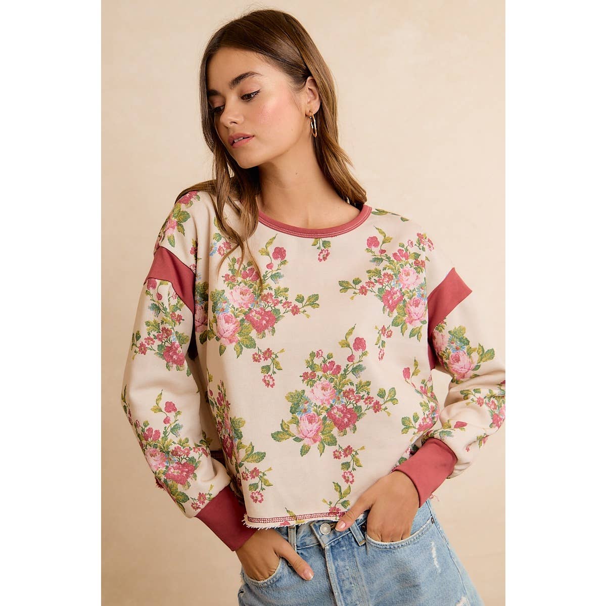 Floral Brushed Terry Open Back Top