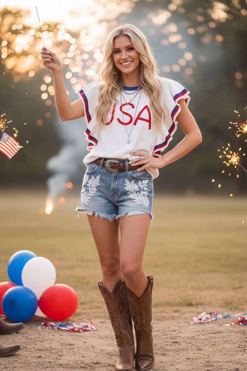 Ruffle Sleeve Americana Top