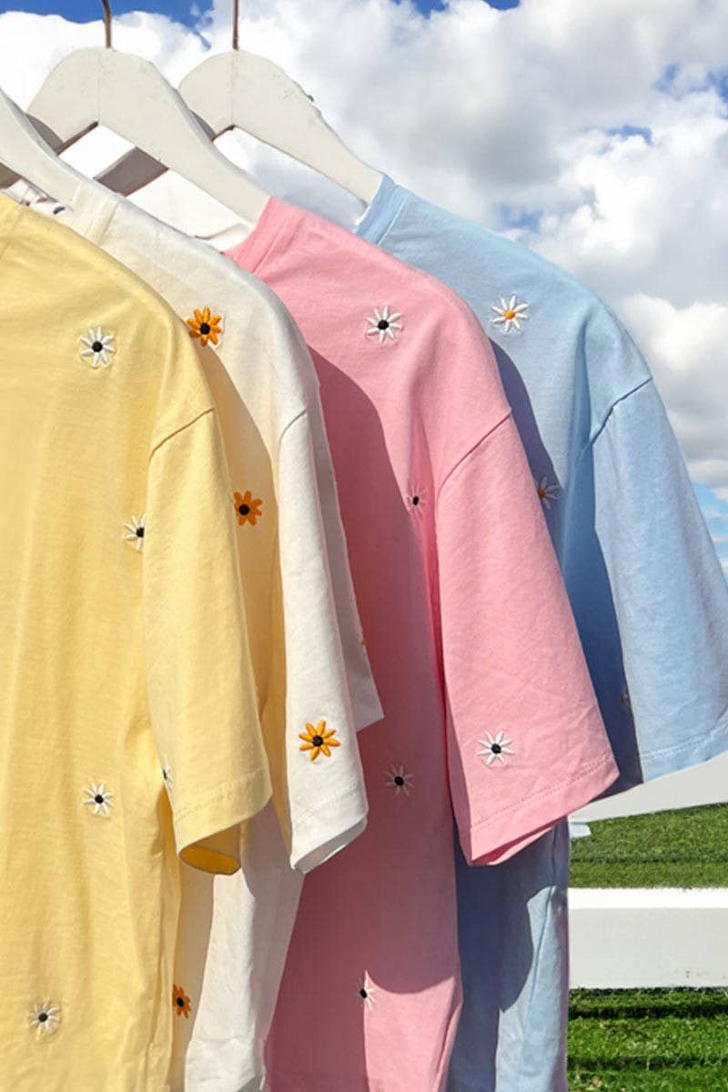 Floral Embroidered Crew Neck Tee