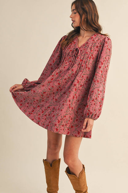 Floral Corduroy Mini Dress