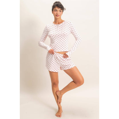 Polka Dot Henley Long Sleeve Top & Shorts Set