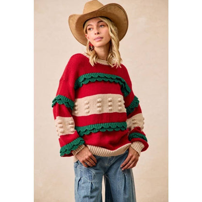 Christmas Theme Ruffled Details Sweater Top
