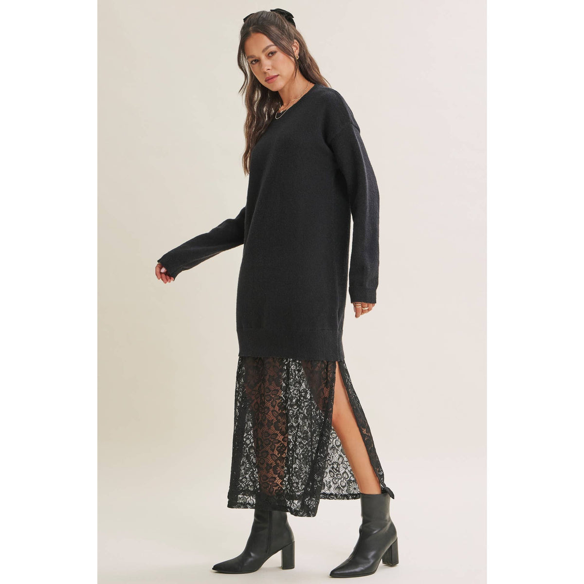 Lace Layered Maxi Sweater Dress