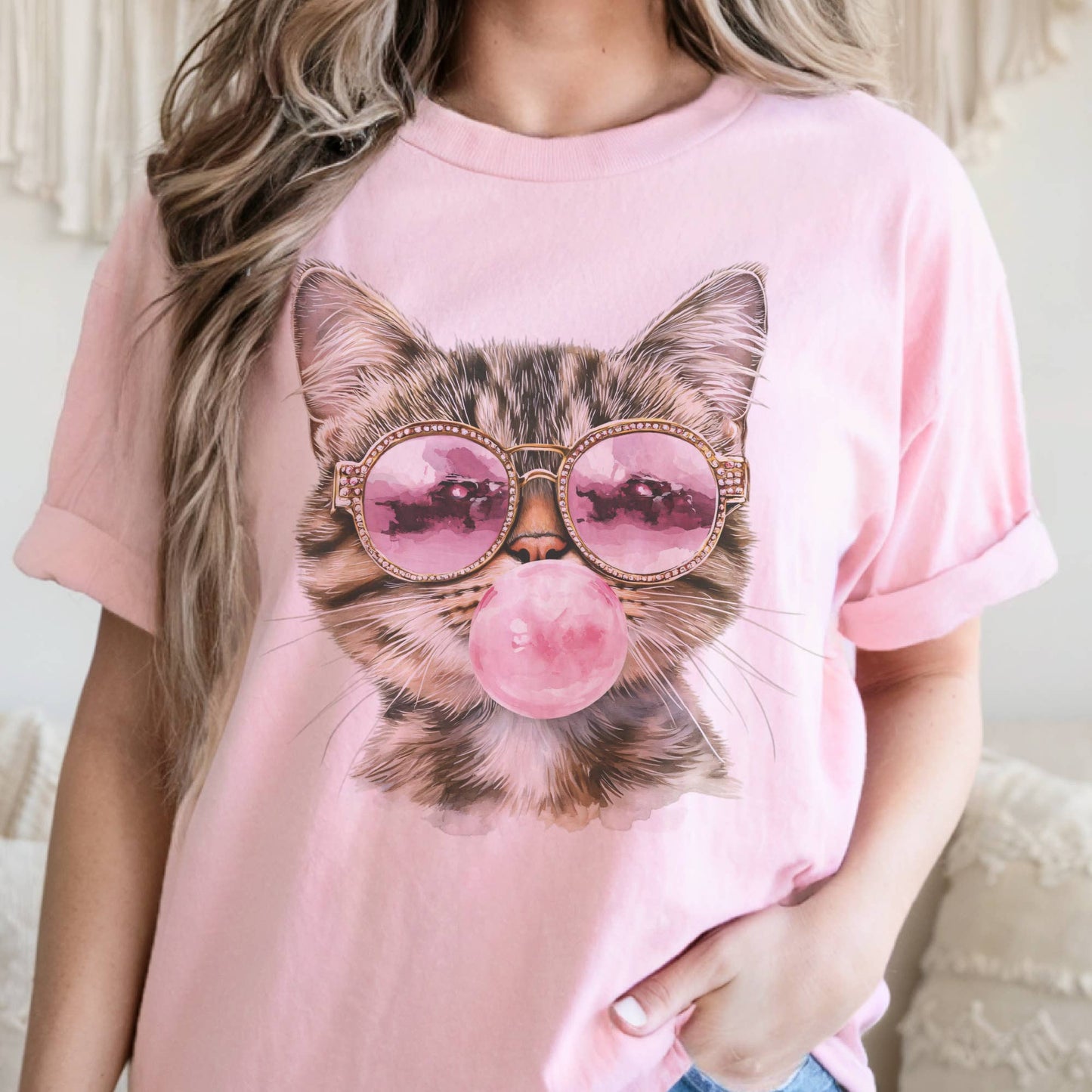 Kitten Bubblegum and Sunglasses Graphic Tee