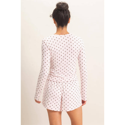 Polka Dot Henley Long Sleeve Top & Shorts Set