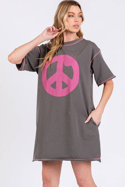 Peace Print Cotton Mini Dress