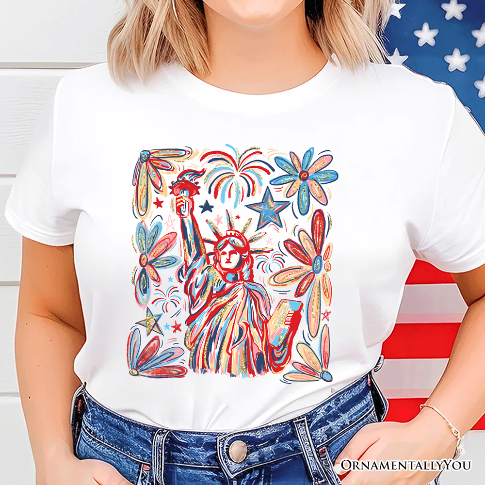 Patriotic Statue of Liberty and Fireworks T-Shirt