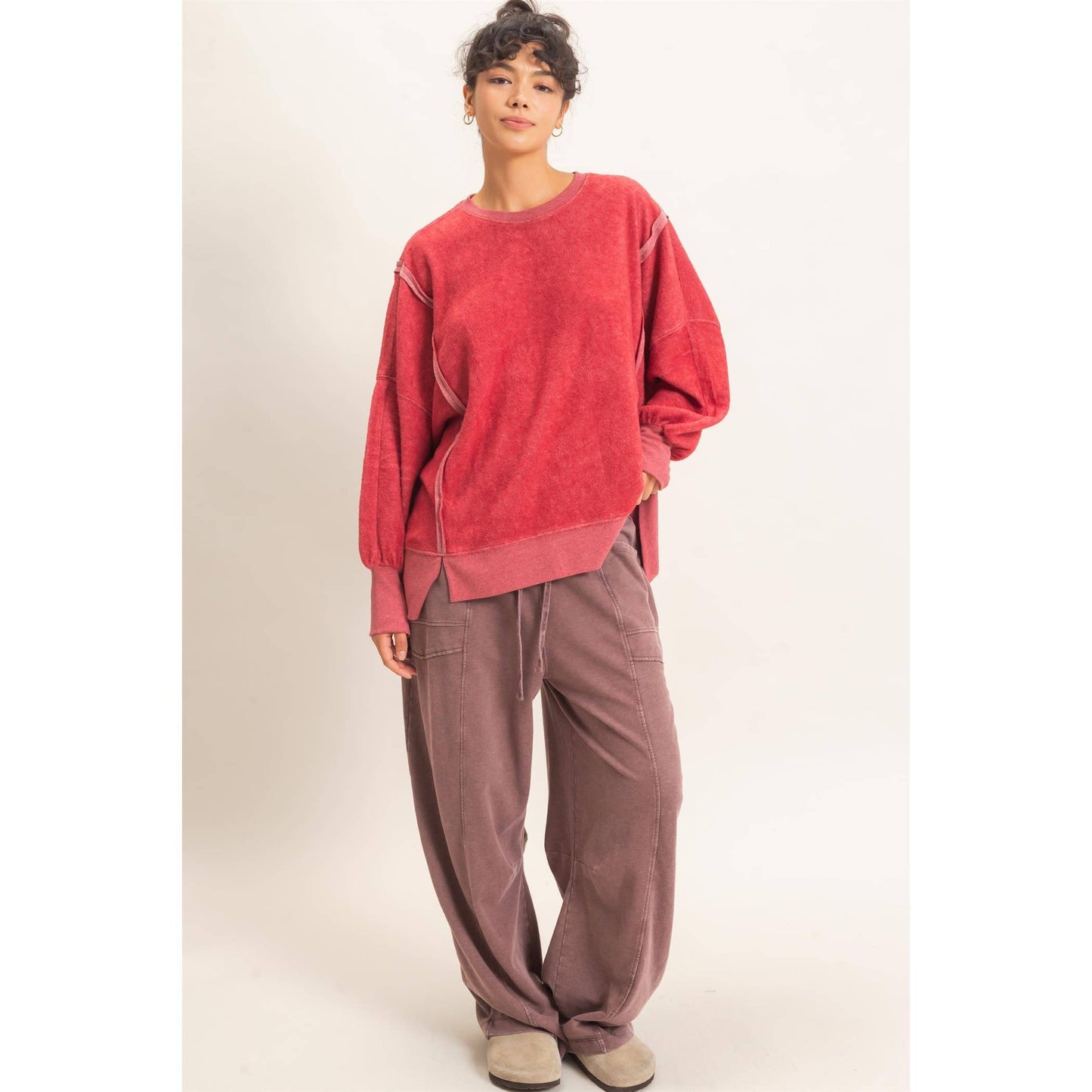 Oversized Raw Edge Crew Neck Sweatshirt