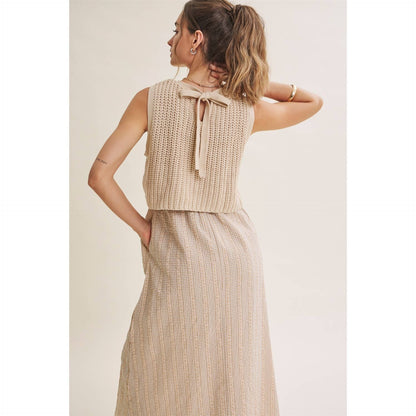Chunky Sweater Gingham Stripe Mix Media Dress