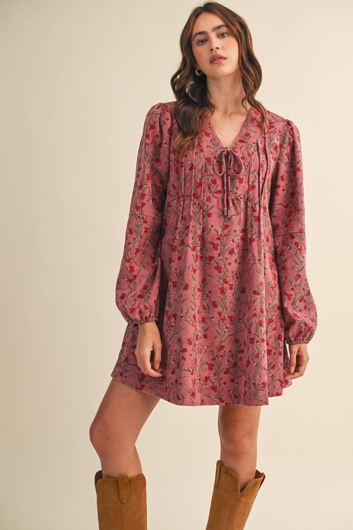 Floral Corduroy Mini Dress
