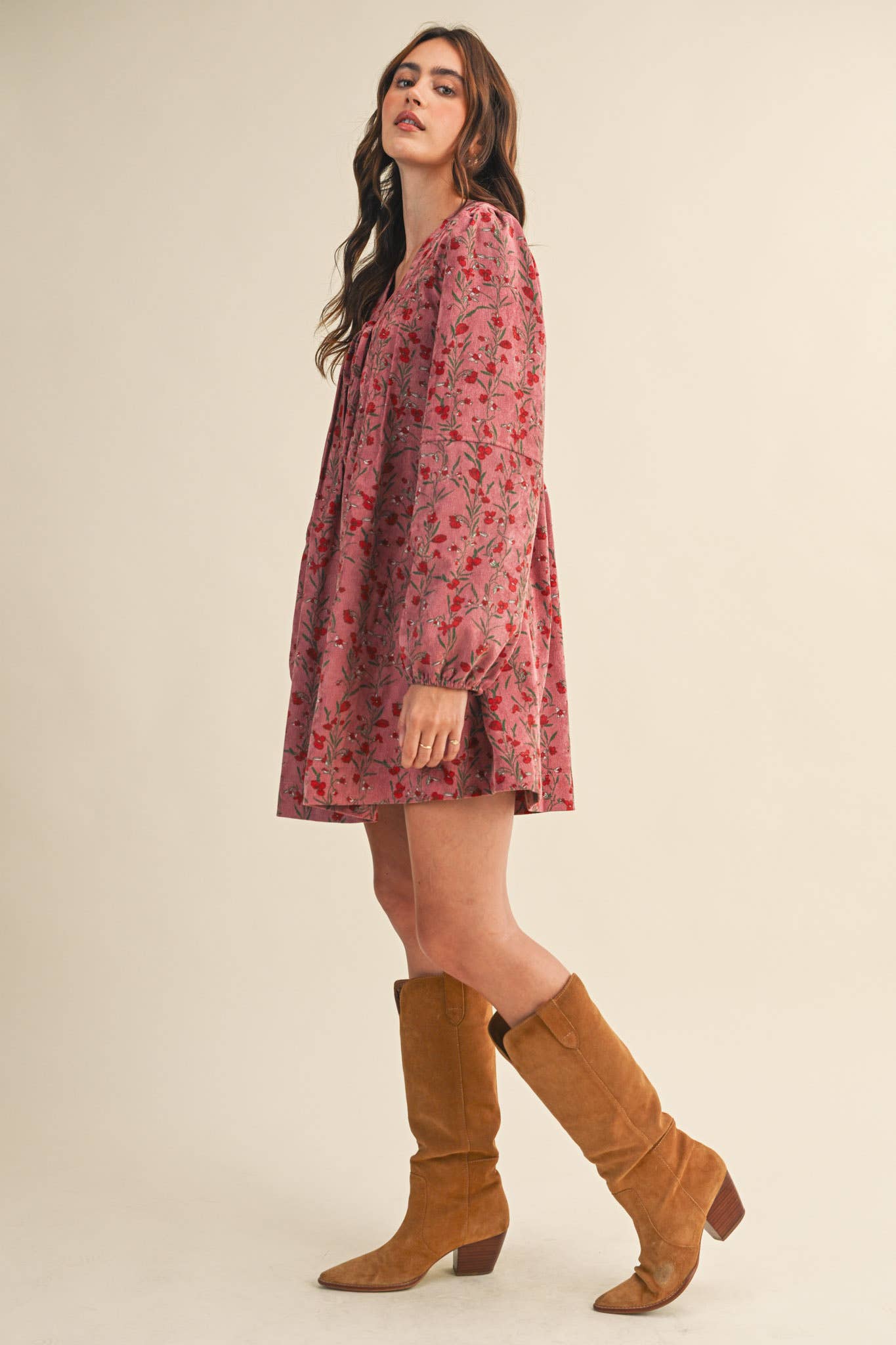 Floral Corduroy Mini Dress