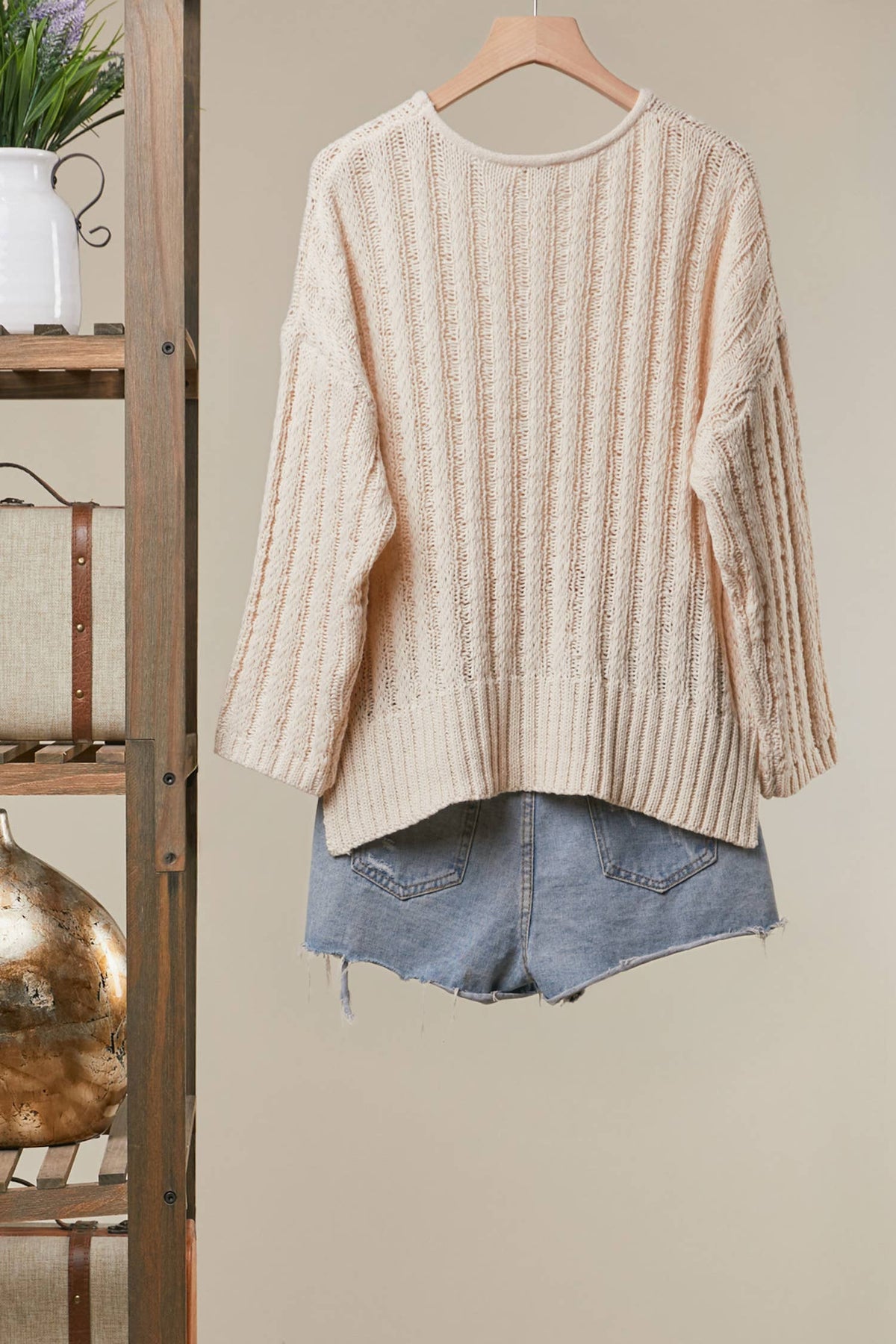 Relaxed Fit Rib Knit Pocket Sweater