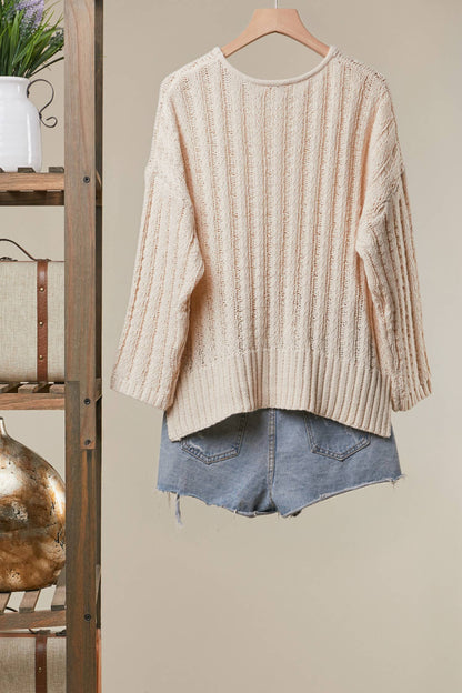 Relaxed Fit Rib Knit Pocket Sweater