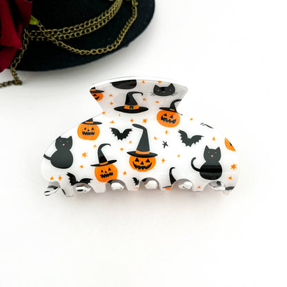 Pumpkin & Spirit Cat Halloween Claw Clip