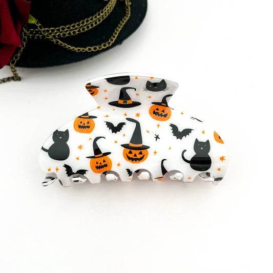 Pumpkin & Spirit Cat Halloween Claw Clip