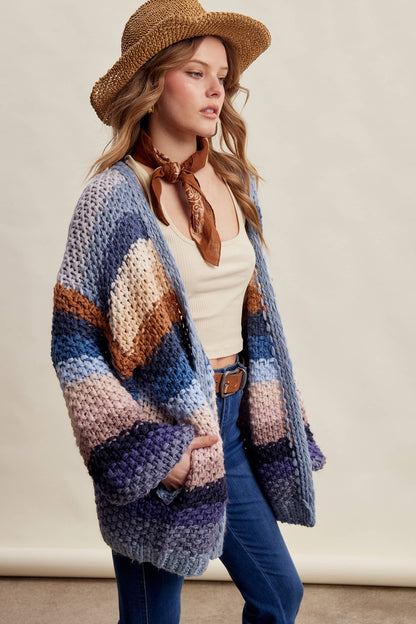 Rainbow Hand-Crochet Open Cardigan