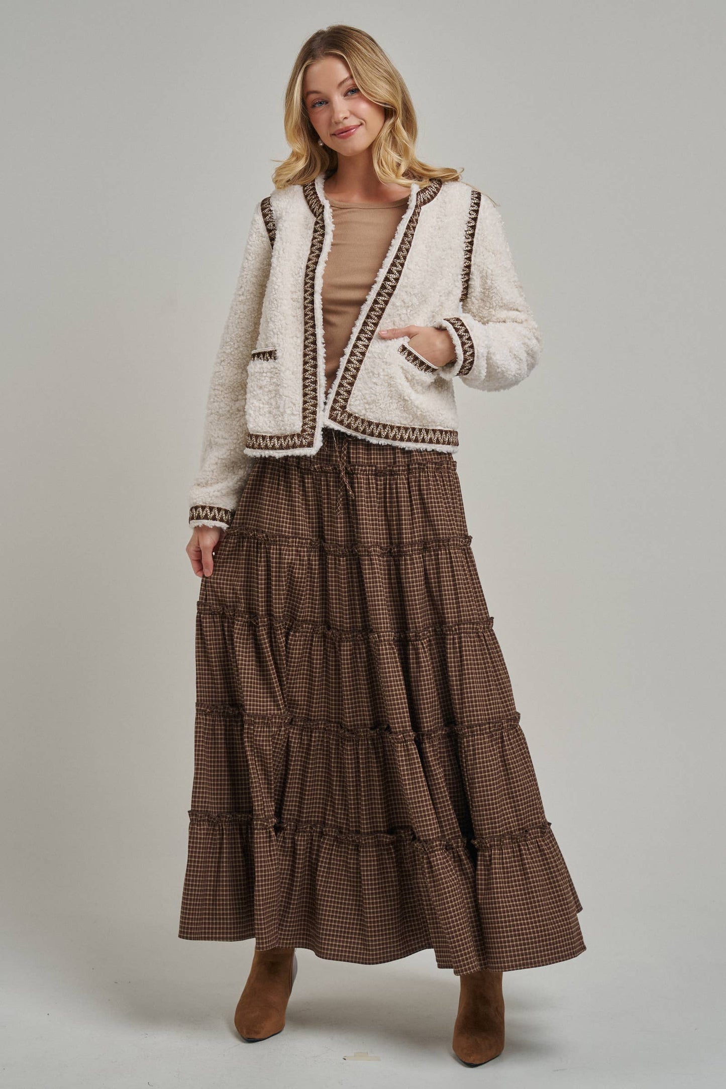 Mini Checkered Tiered Maxi Skirt