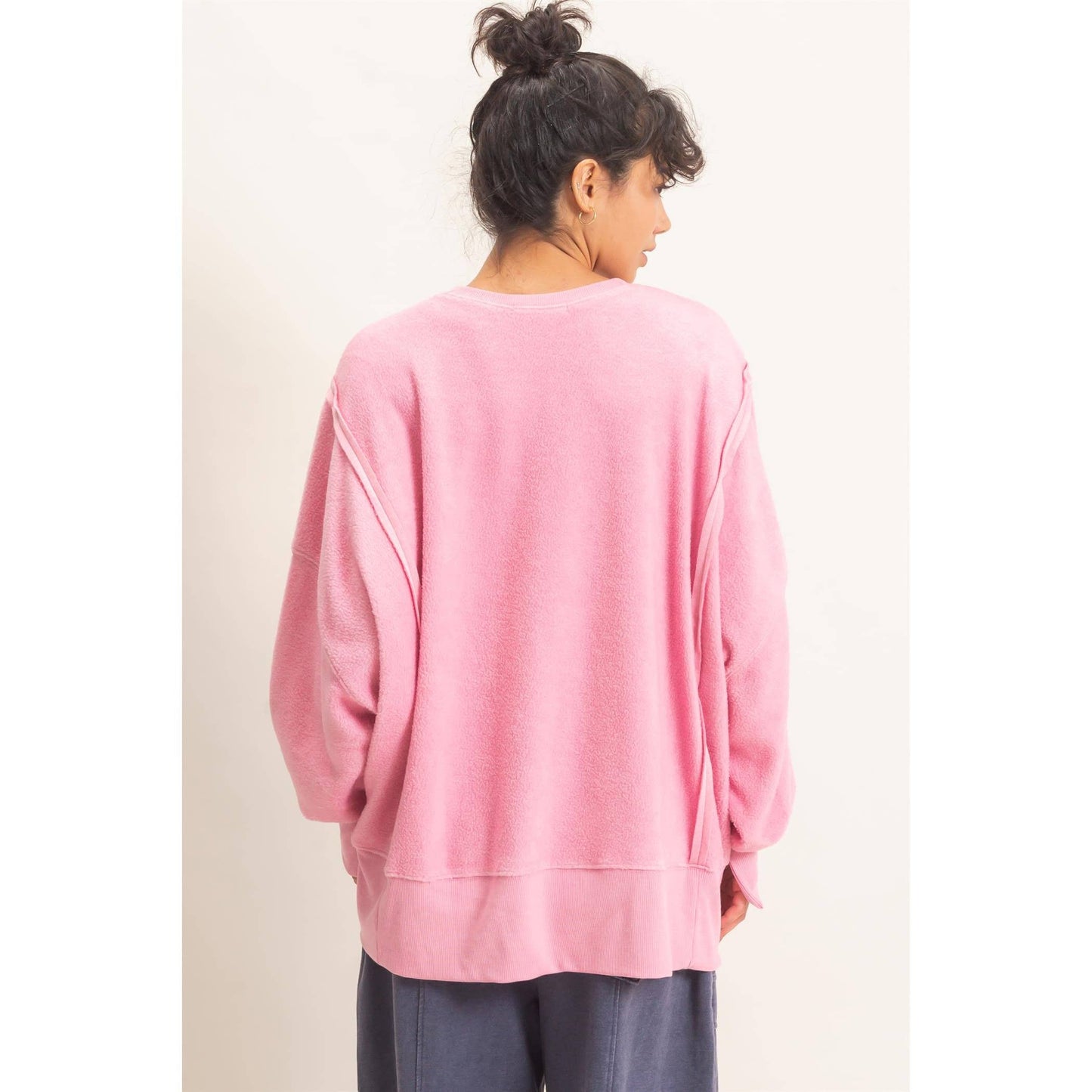 Oversized Raw Edge Crew Neck Sweatshirt