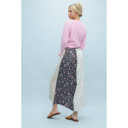 Multi-Floral Midi Skirt with Drawstring