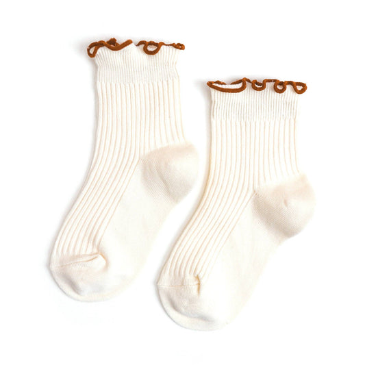 Ribbed Lettuce Trim Midi Socks - Ivory/Sugar Almond