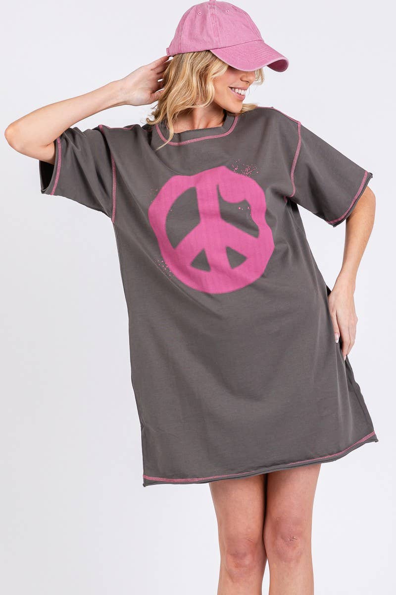 Peace Print Cotton Mini Dress