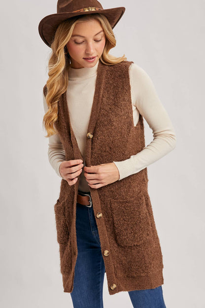 Button Down V-Neck Teddy Knit Vest