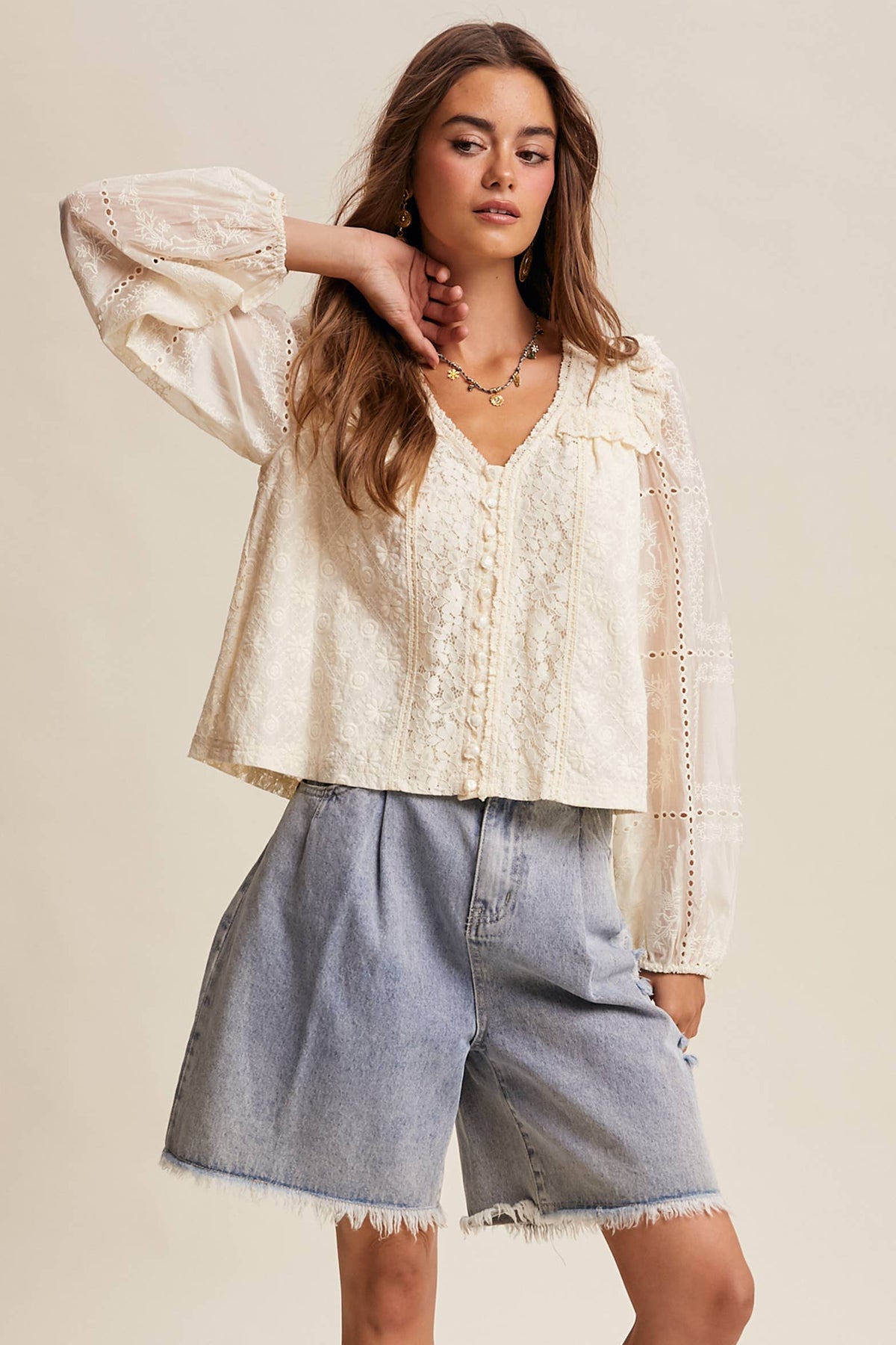 Delicate Embroidered Lace Blouse