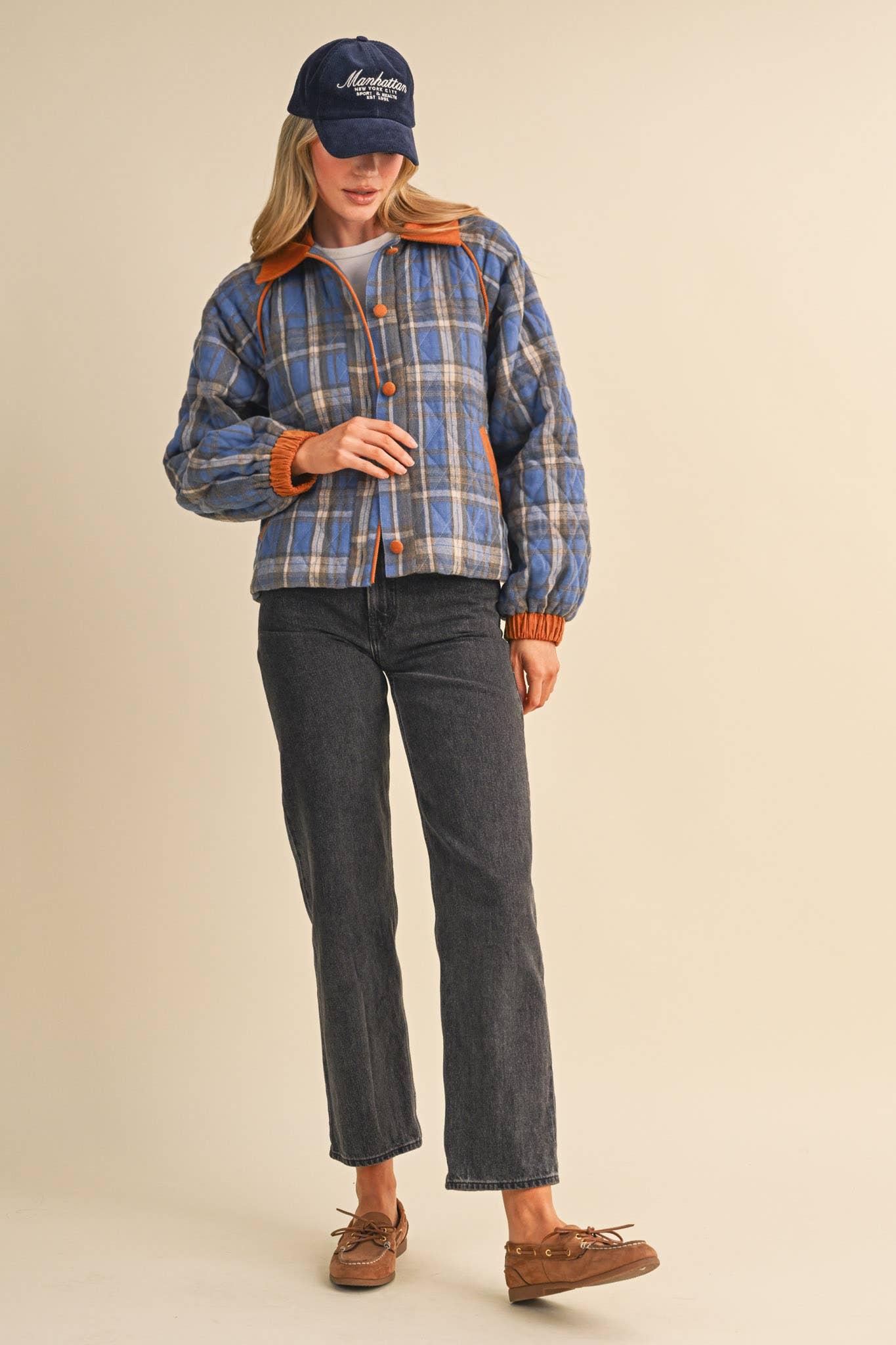 Plaid & Corduroy Contrast Quilted Jacket