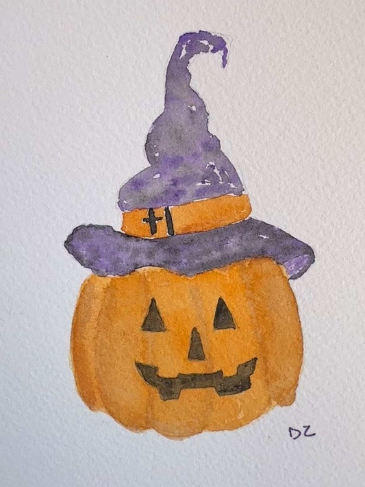 Matted Art Print - Witch Pumpkin