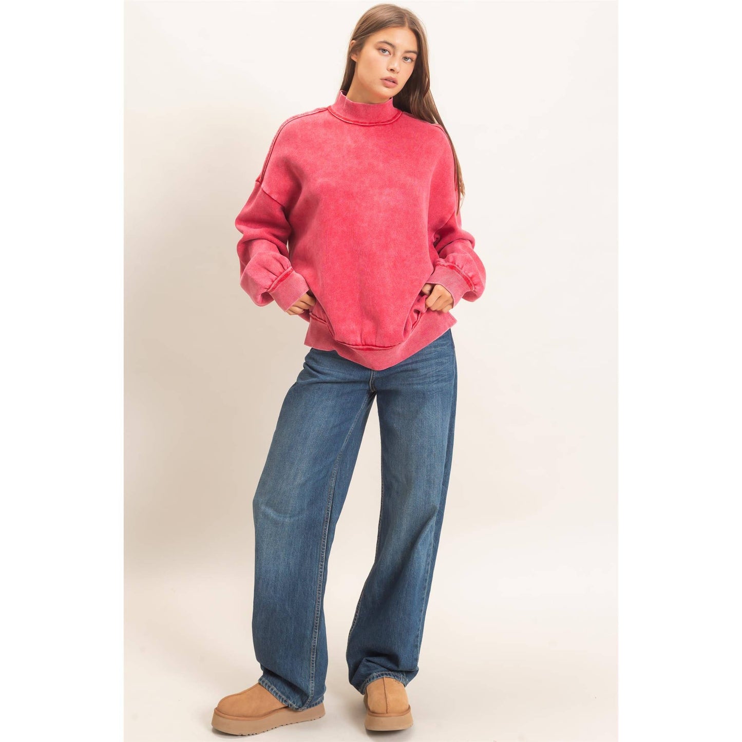 Acid Washed Mock Neck Sweatshirt