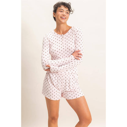 Polka Dot Henley Long Sleeve Top & Shorts Set