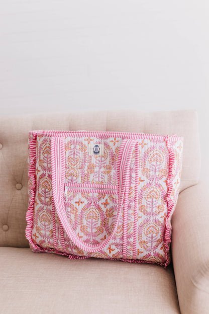 Dahlia | Large Quilted Ruffle Tote Bag