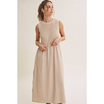 Chunky Sweater Gingham Stripe Mix Media Dress