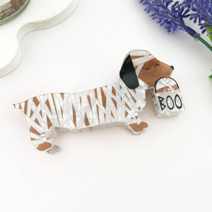 Halloween Mummy Ghost Skeleton Dachshund Hair Claw Clip