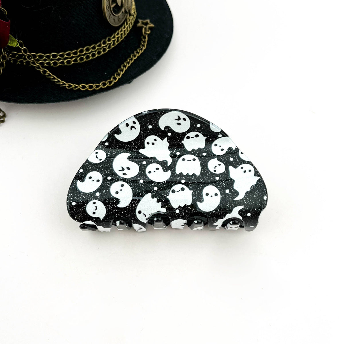 Pumpkin & Spirit Cat Halloween Claw Clip