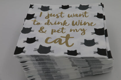 Cocktail Napkins | Drink Wine Pet My Cat