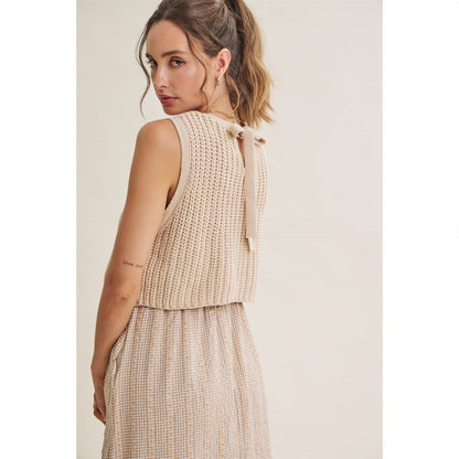 Chunky Sweater Gingham Stripe Mix Media Dress