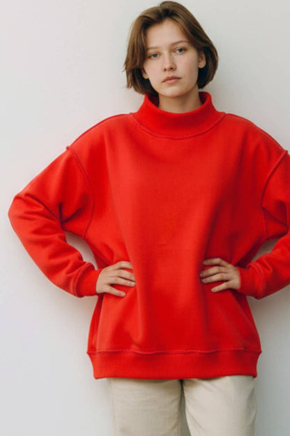 Solid Mock Neck Sweatshirt Top