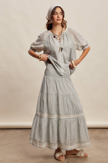 Striped Smocked Maxi Skirt