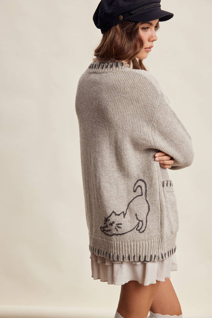 Whimsical Cat Knit Cardigan