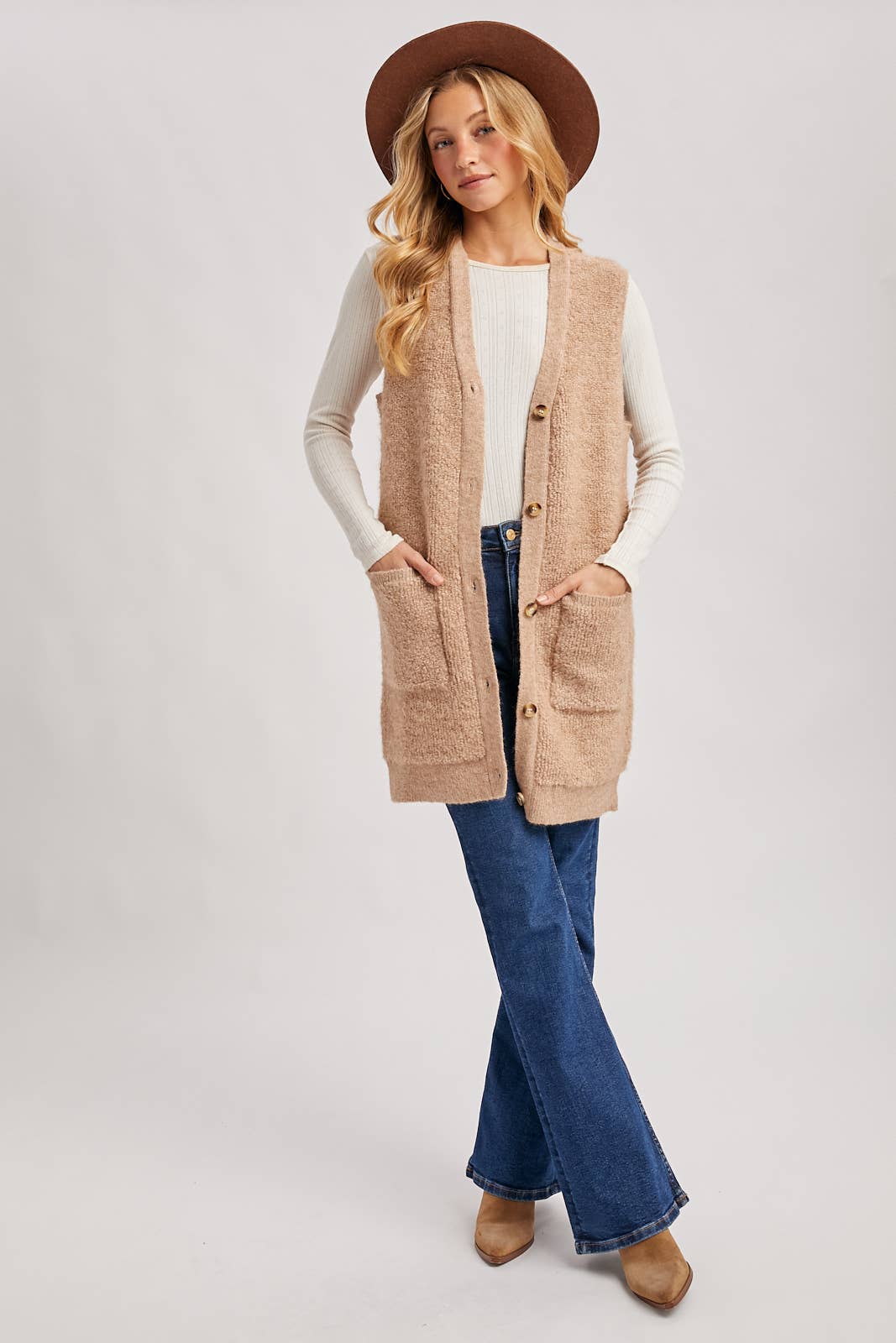 Button Down V-Neck Teddy Knit Vest